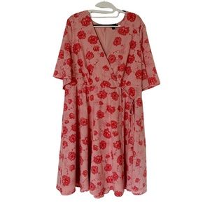 Torrid Pink Floral Georgette Faux Wrap Dress‎ Size 14